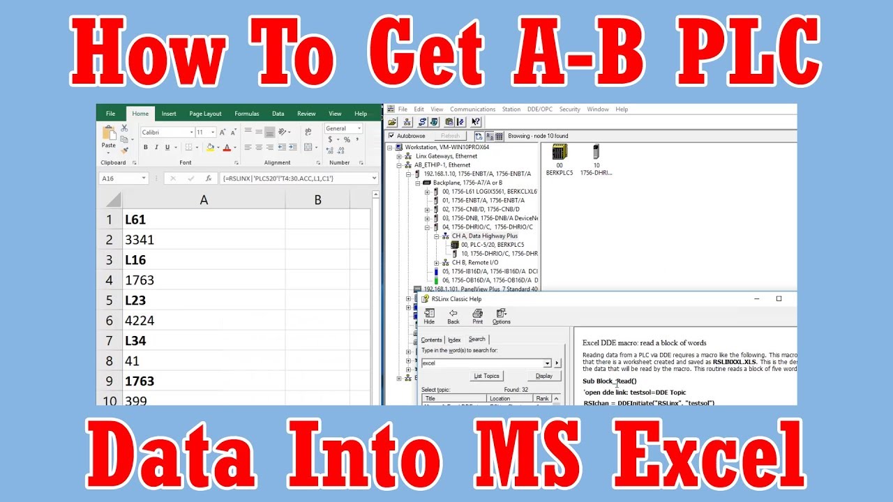How to get A-B PLC data values into MS Excel using RSLinx