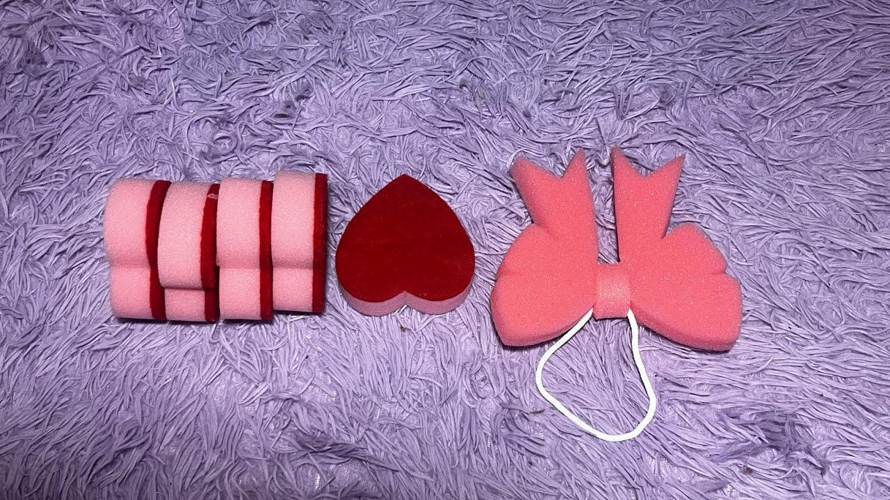 ASMR Cute Heart and Bow Sponge Ripping 