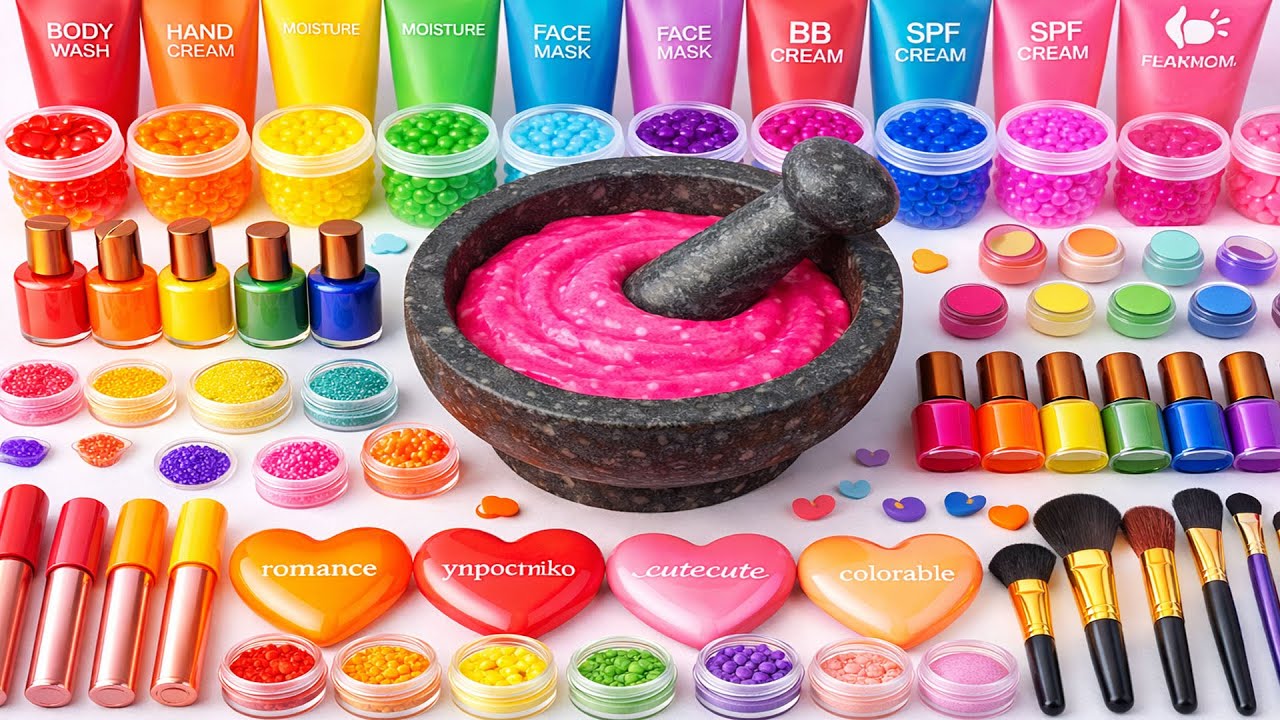 ASMR Slime Video | DIY Rainbow Slime with Cosmetics and Eyeshadow