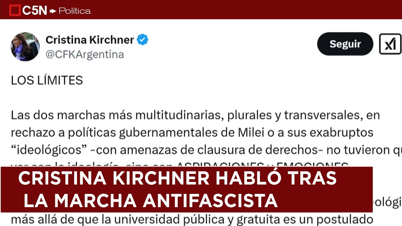 CRISTINA KIRCHNER tras la MARCHA ANTIFASCISTA: "FUE MULTITUDINARIA, PLURAL Y TRANSVERSAL"