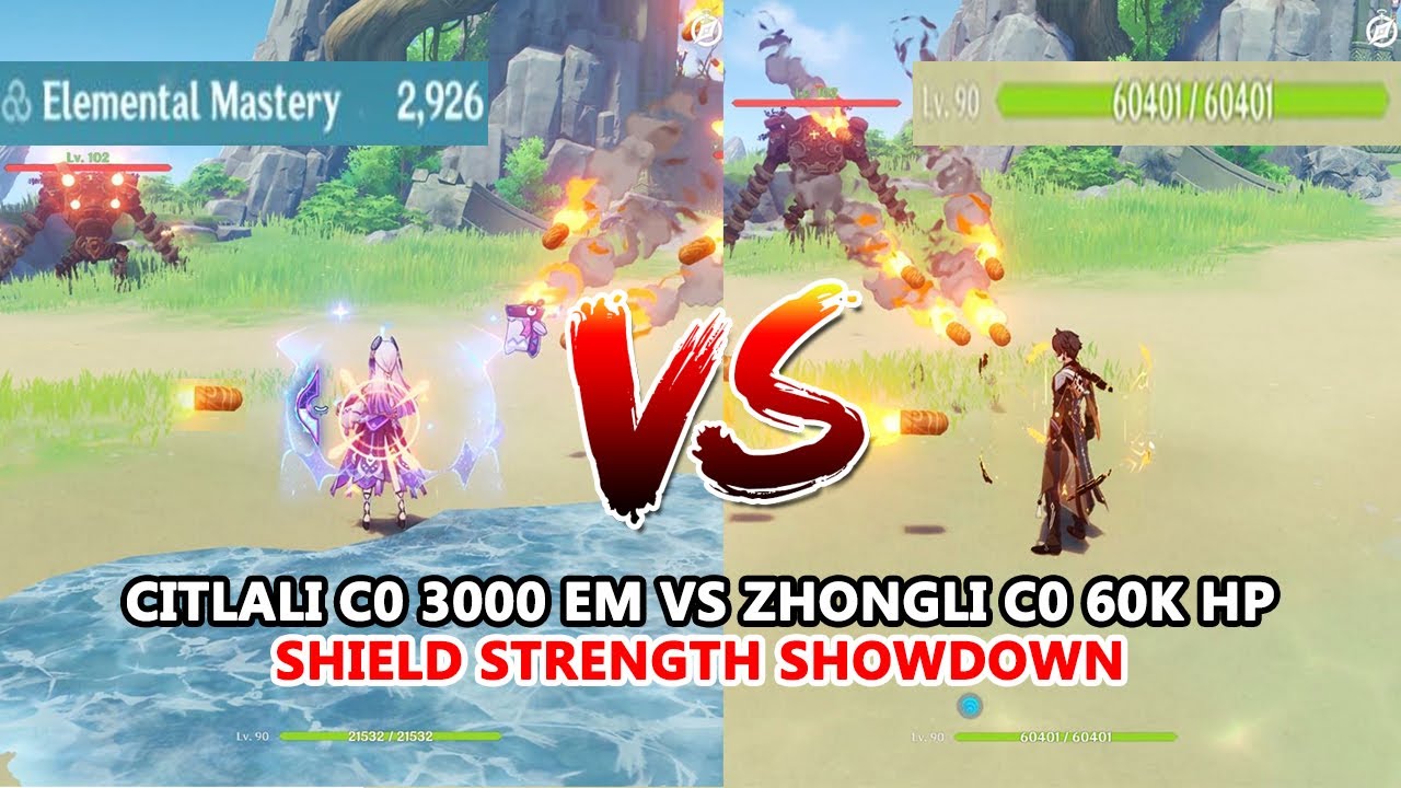 Citlali C0 3000 EM vs Zhongli C0 60k HP Shield Strength Showdown | EM Shield is Good?