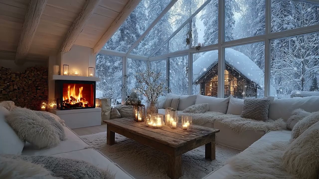 ❄️🌱 Cozy Winter White Piano Lounge with Fireplace & Flowers for 3 Hours of Calm and Healing