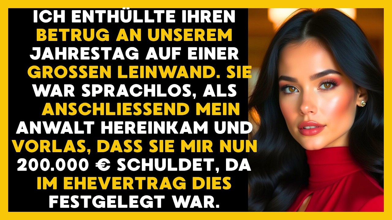 Ich enthüllte ihren Betrug auf der Leinwand. Mein Anwalt verkündete 200.000 € Schuld laut Vertrag.