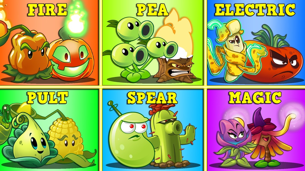 FIRE x PEA x ELECTRIC x PULT x SPEAR x MAGIC Battle - Who Will Win? - PvZ 2 Team Plants