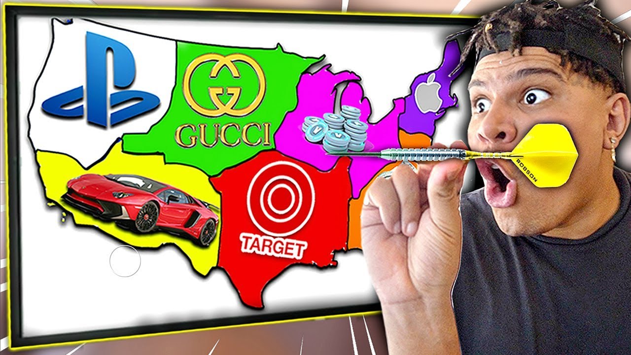 Throwing a Dart at a Map & BUYING Whatever it Lands on!! - Challenge