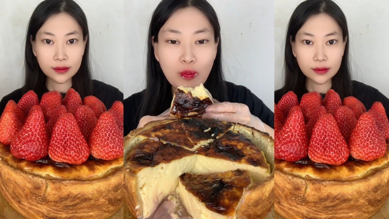 GIANT Strawberry Cheese Tart Mukbang! 🍓🍰 So Creamy & Sweet | ASMR Big Bites
