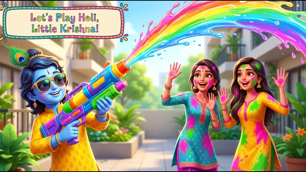 Holi Khele Nandlala 🎨 | Lord Krishna's Modern Holi Party | 3D Animated Kids Song & Hindi Rhymes
