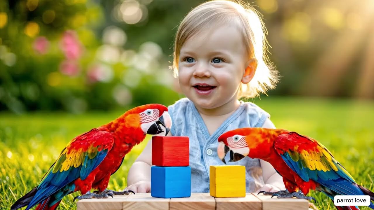Heartwarming Green Grass Moments 🌿🦜  Adorable Baby and Lovely Parrot Sharing Cozy Play