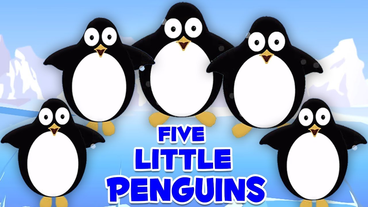 f&uuml;nf kleiner Pinguine | auf das Bett springen | kleine Kleinkinder reimen | Five Little Penguins