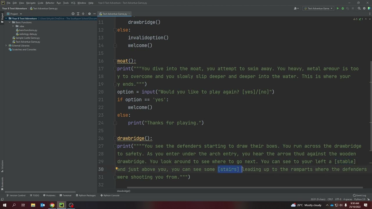 Starting to code a Python Text Adventure Game