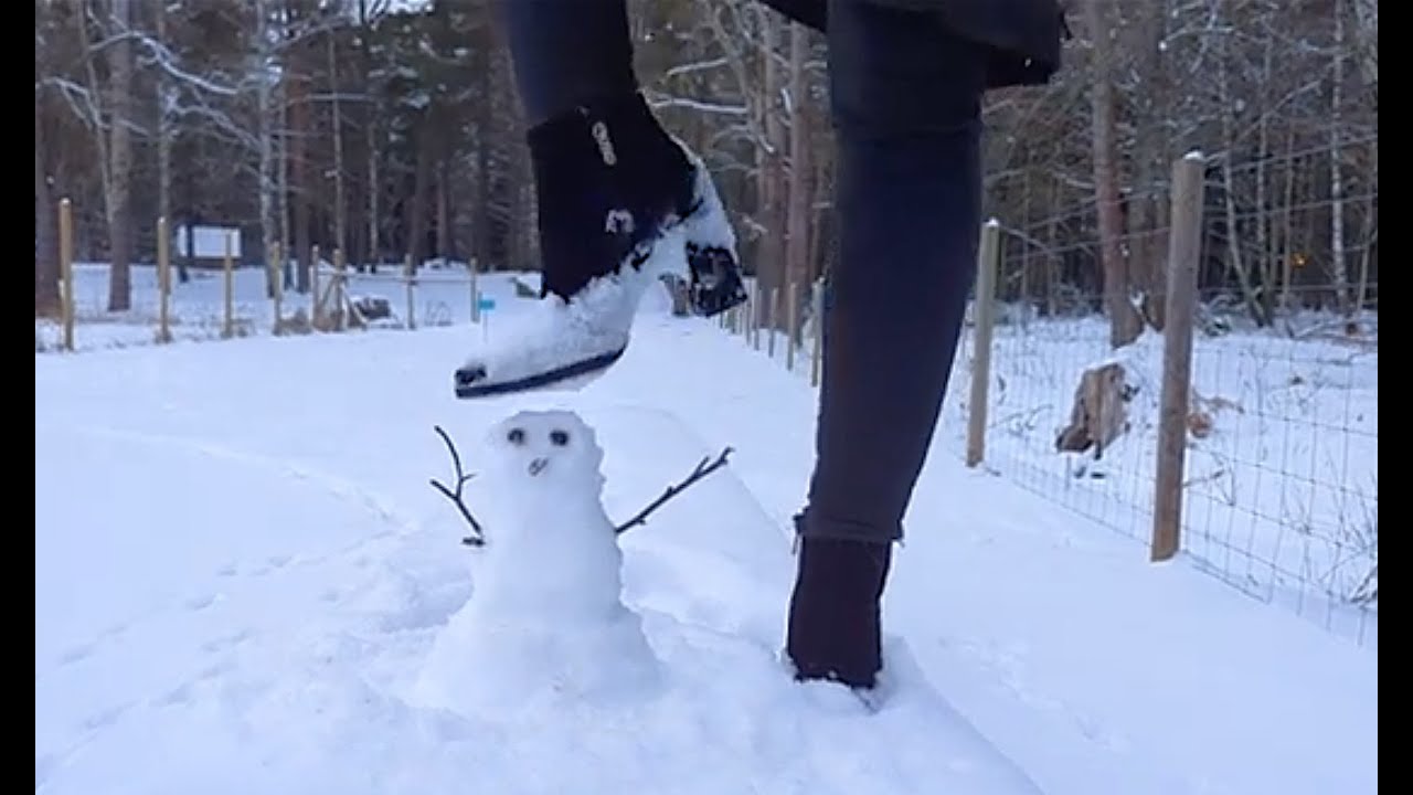 Tiny Snowman Crushed by Little Mystress Heels | Boots walk in the snow #crushingthings #messyboots