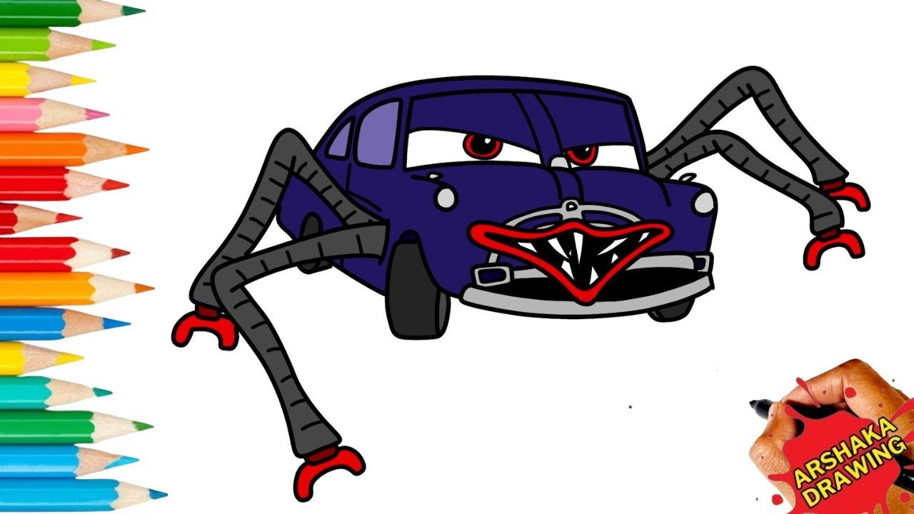 Drawing Doc Hudson Cars Eater Easy Step by Step - Lightning McQueen #lightningmcqueen #spidereater