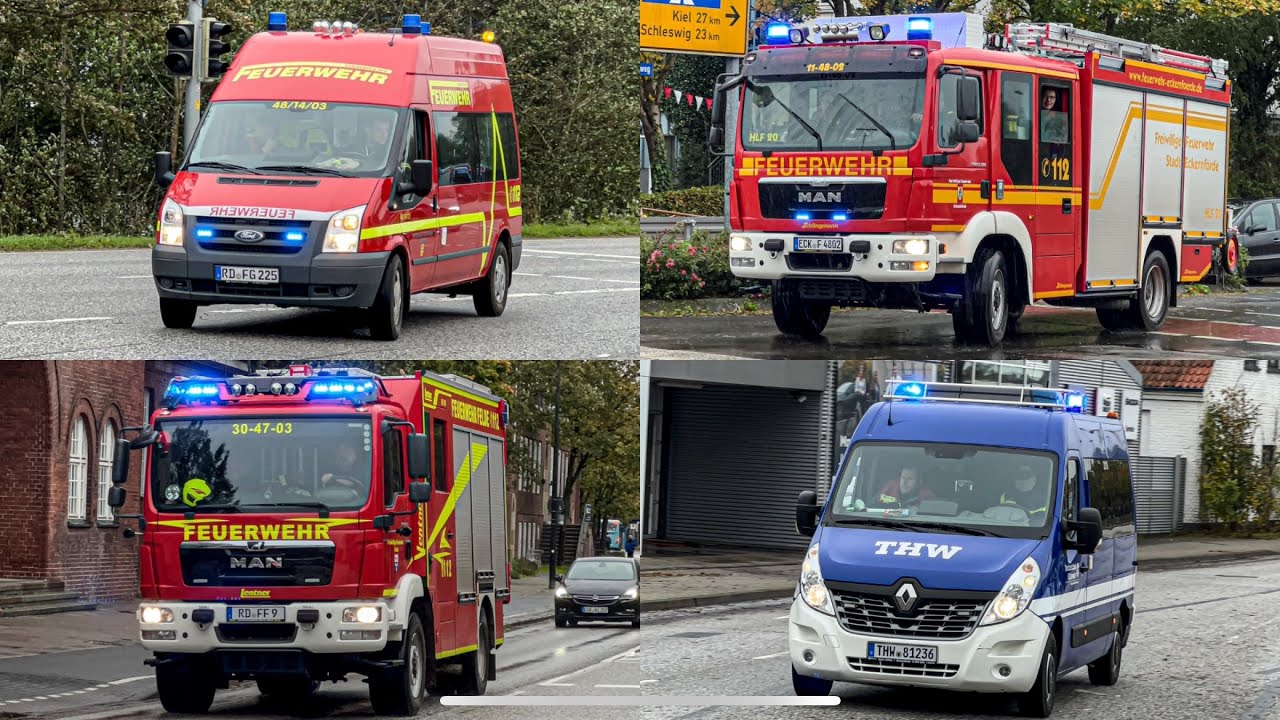 (Hochwasserkatastrophe - Ausnahmezustand) Einsatzfahrten Feuerwehren, LZG und THW in Eckernförde!