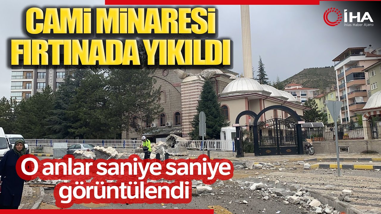Fırtınaya Dayanamayan Cami Minaresi Yıkıldı! O Anlar Anbean Görüntülendi