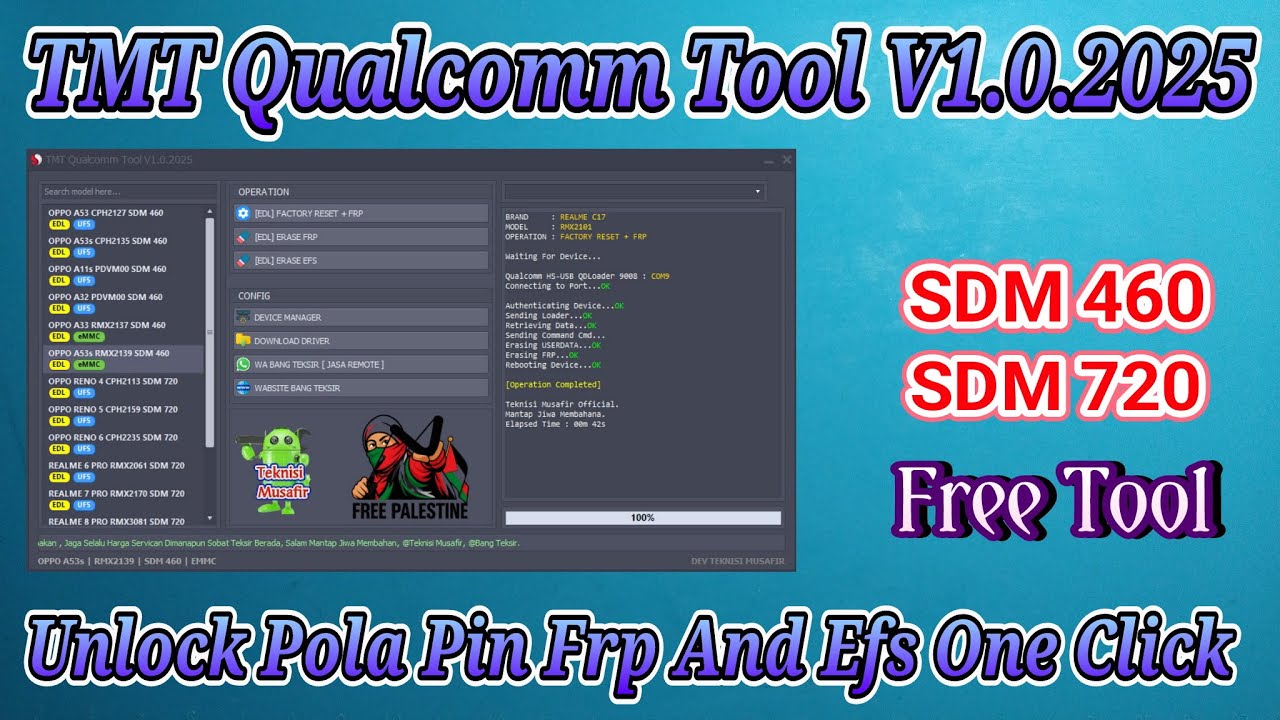 TMT Qualcomm Tool V2.0.2025 ( Unlock Pola,  Frp,  And Efs One Clik Free Tool ) Suport Oppo A33 Etc.