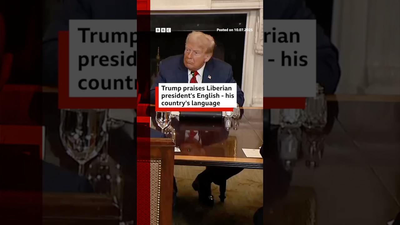 Trump praises Liberian president's English - his country's language. #DonaldTrump #Liberia #BBCNews