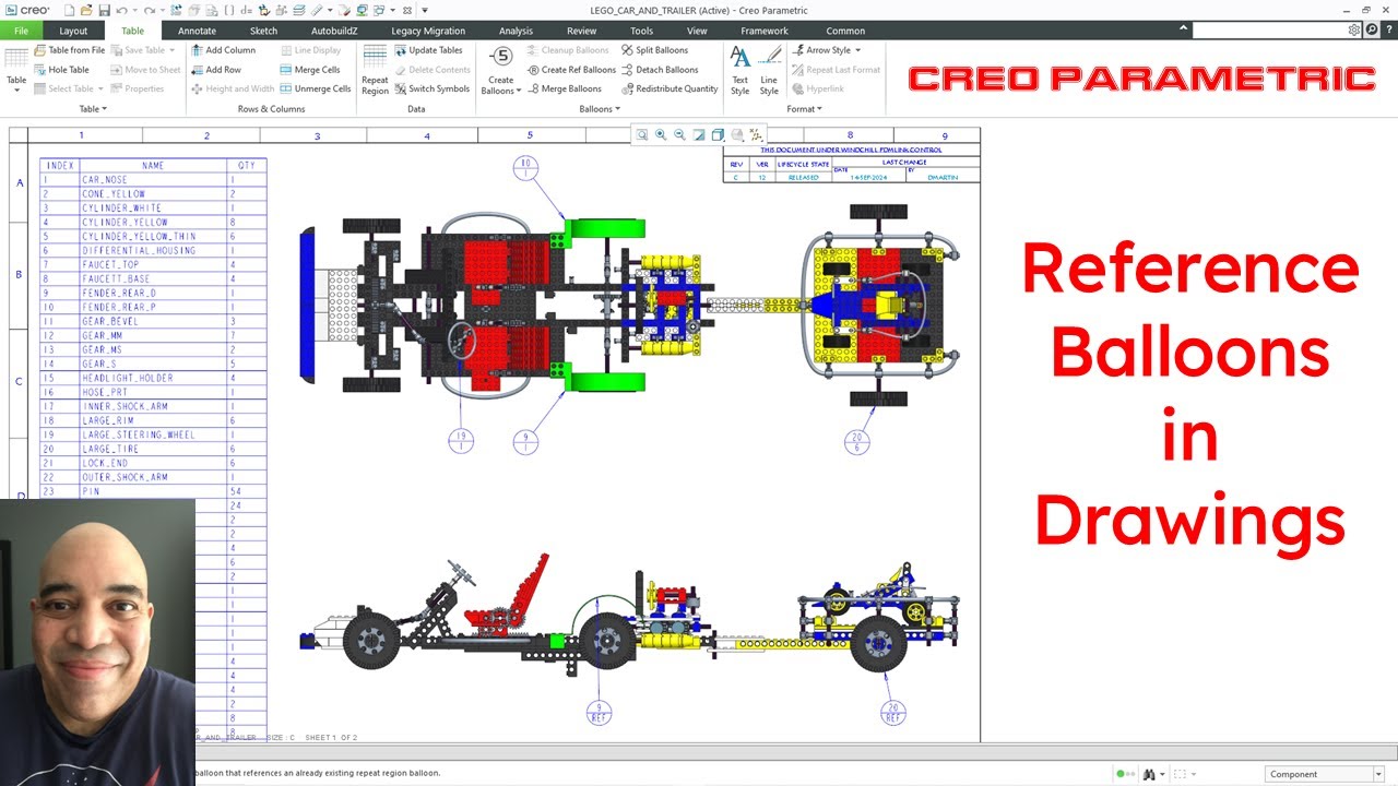 Creo Parametric - Reference Balloons - Bills of Materials - Drawings