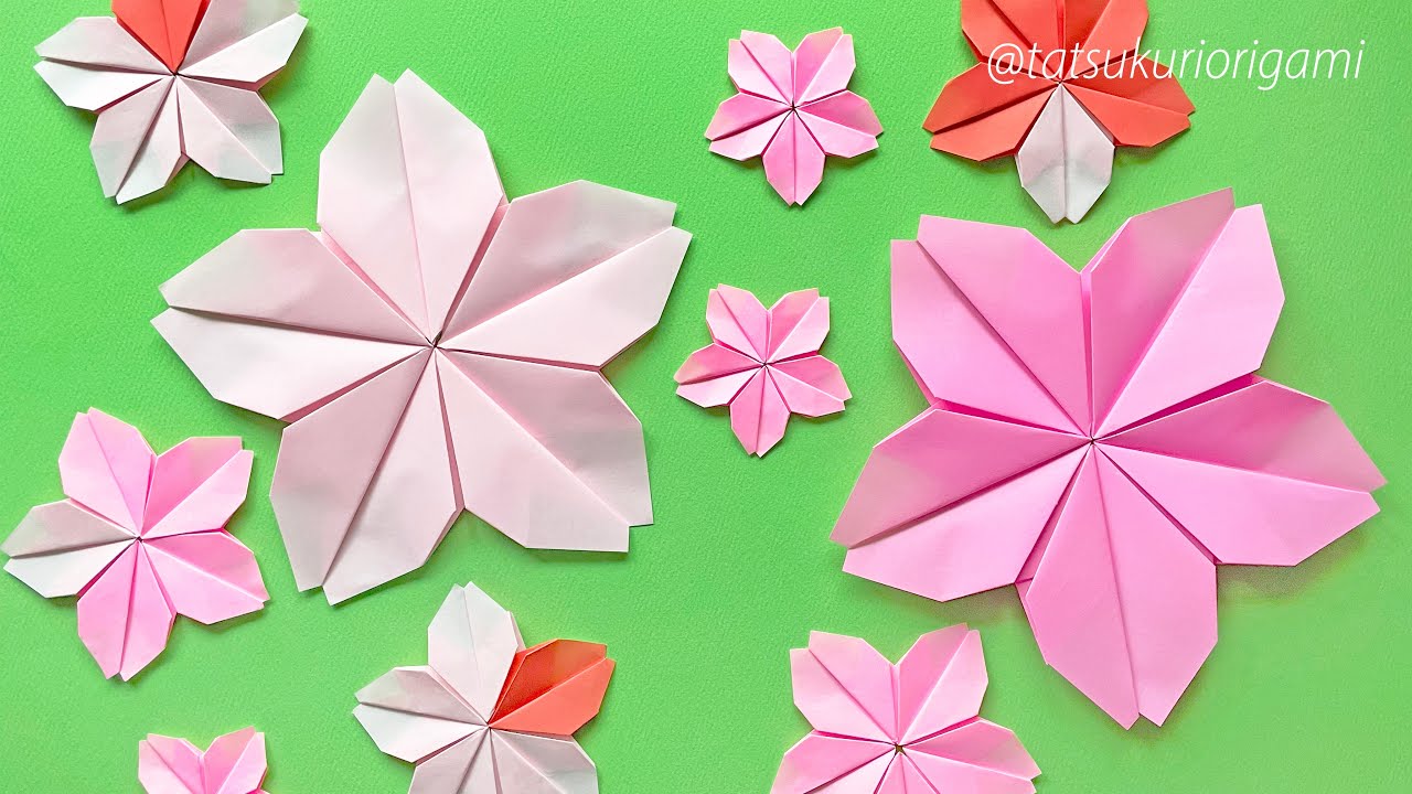 【Весеннее оригами】Складываем 5 цветков сакуры / Тацукури