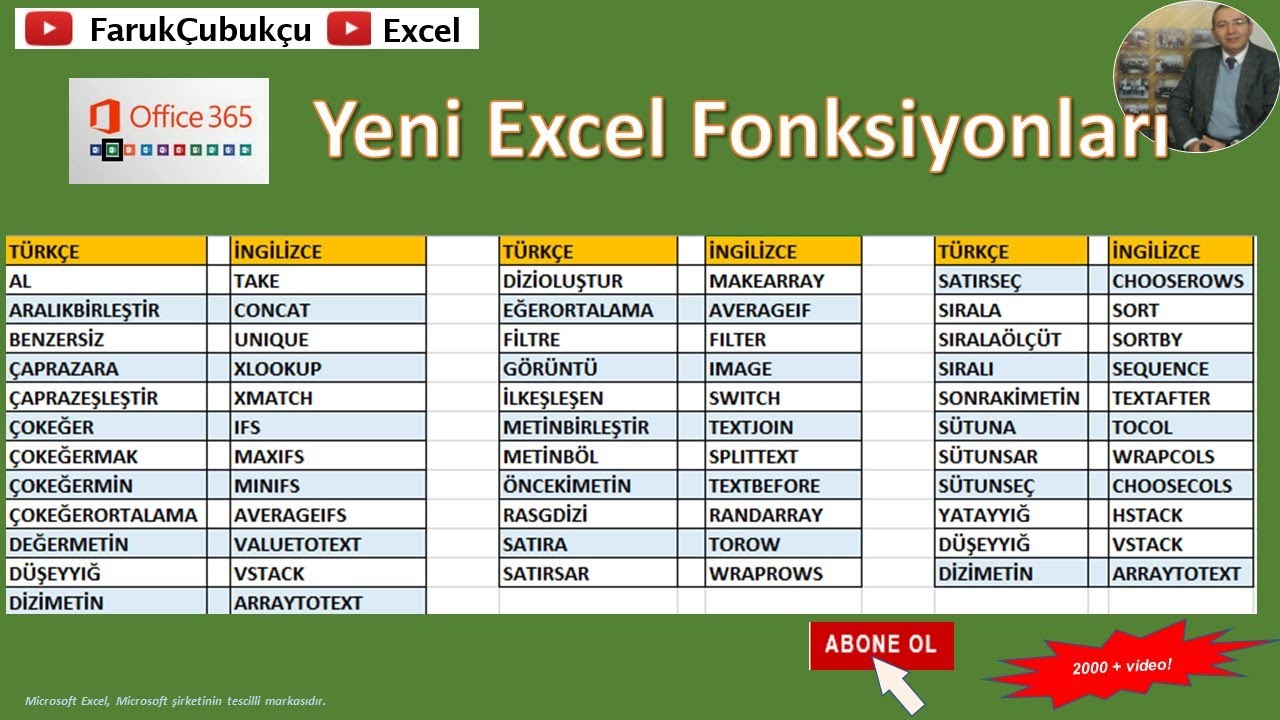 Excel 365 YENİ FONKSİYONLARI