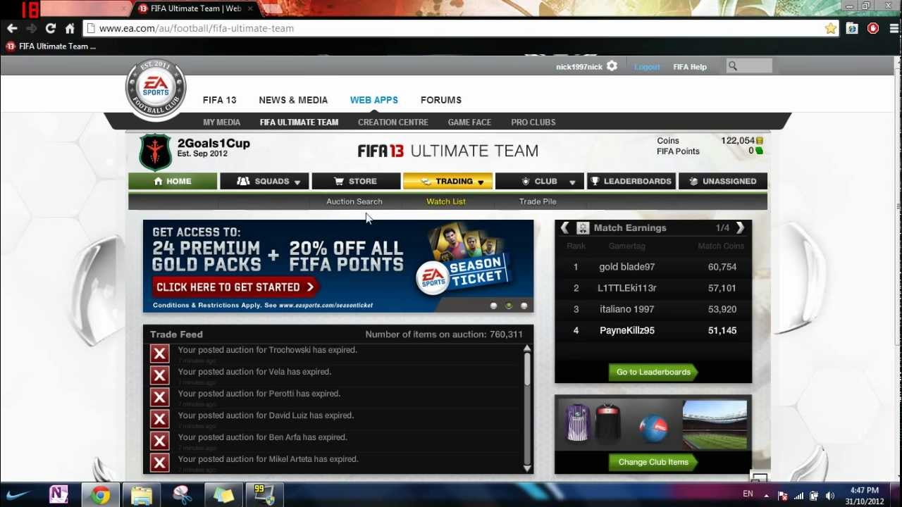 FIFA 13 - Ultimate Team - 100k Trading Method That Will Earn You A Lot Of Coins (HD)