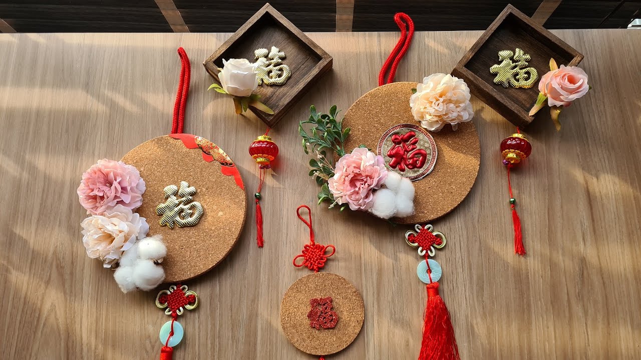 DIY Chinese New Year Decorations - Creating Beautiful Hanging Ornaments with Coasters & Wooden Trays