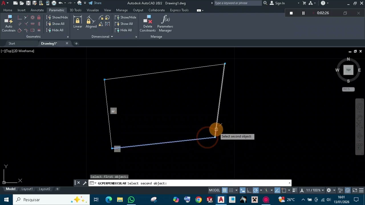 AutoCad- Restrição- Perpendicular.
