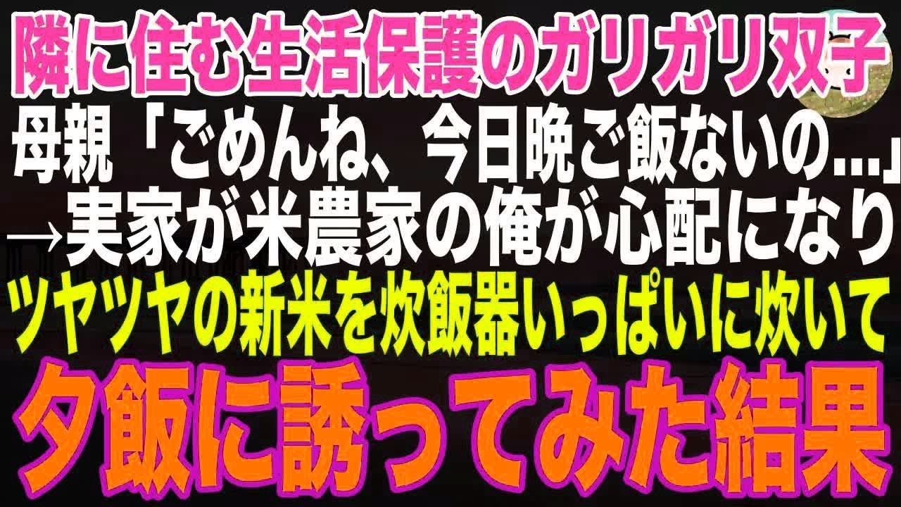 【感動する話】隣に住む生活保護のガリガリの双子…母親「お金ないから、今日は晩ご飯我慢してね…」→実家が米農家の俺は心配になり、ツヤツヤの新米を炊飯器いっぱい炊いて夕食に誘ってみた結果…【朗読】