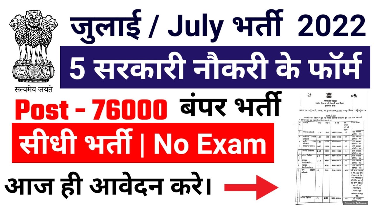 Top 5 Government Job Vacancy in July 2022 | Latest Govt Jobs 2022 / Sarkari Naukri 2022