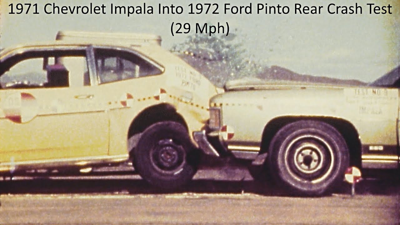 1971 Chevrolet Impala Into 1972 Ford Pinto Rear Crash Test (29 Mph - Fuel Leak)