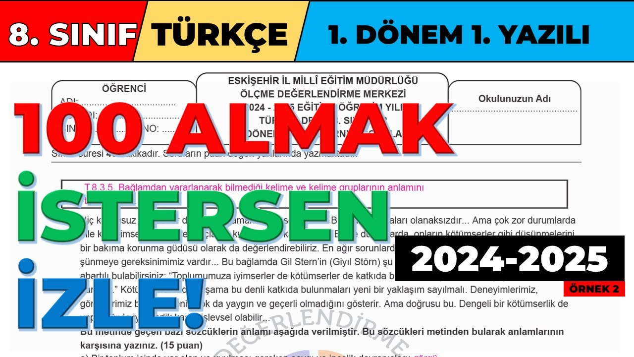 8. Sınıf Türkçe 1. Dönem 1. Yazılı | 2024 2025 Açık Uçlu Sorular