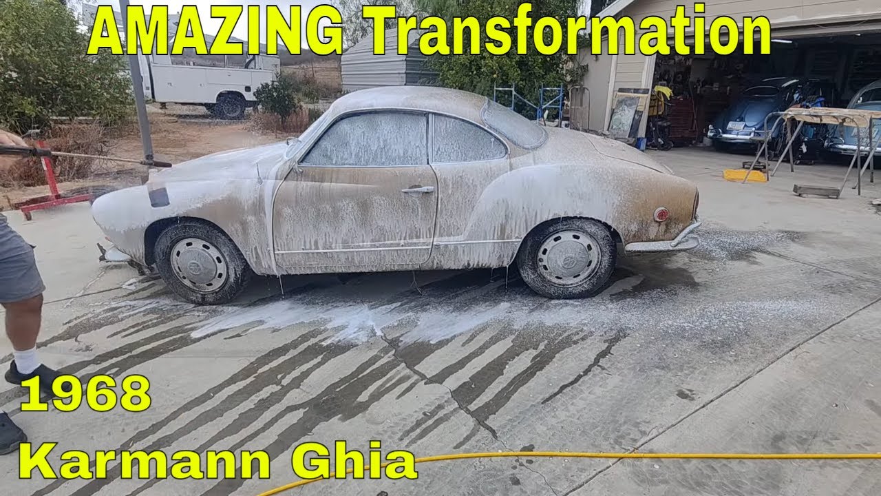 First wash 1968 VW Karmann Ghia after sitting for decades - How does it look?