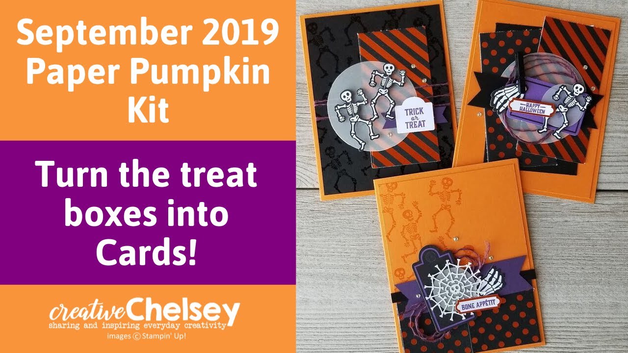 September 2019 Paper Pumpkin Kit from Stampin Up - How to Turn the Treat Boxes into Halloween Cards!