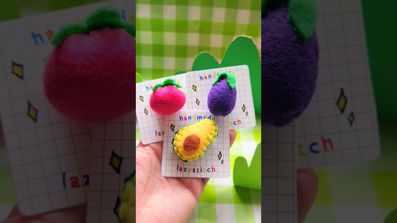 Cute Felt Food Handmade Pins 🍅🍆🥑 What should I make next #feltfood #stardewvalley #shorts #feltcraft