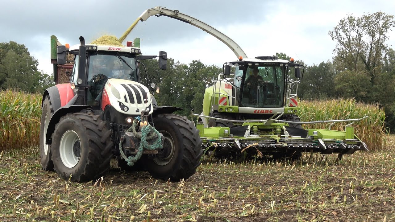 Mais hakselen door loonbedrijf H van Haarst met Claas Jaguar 940 + Steyr en Case IH trekkers (2023)