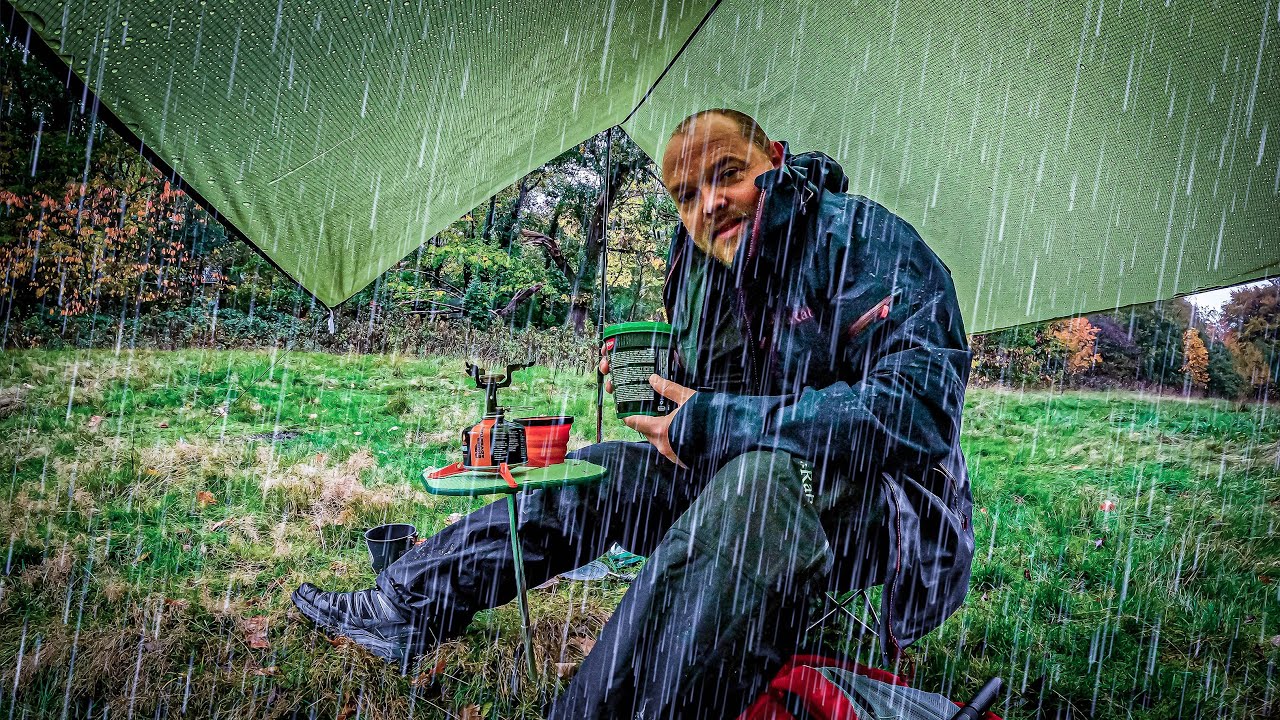 Tarp shelter in the rain