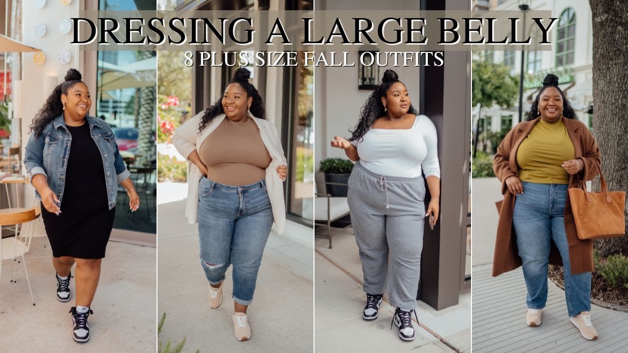 8 PLUS SIZE FALL OUTFITS FOR A LARGE BELLY | HOW TO DRESS YOUR APPLE SHAPE | FROM HEAD TO CURVE