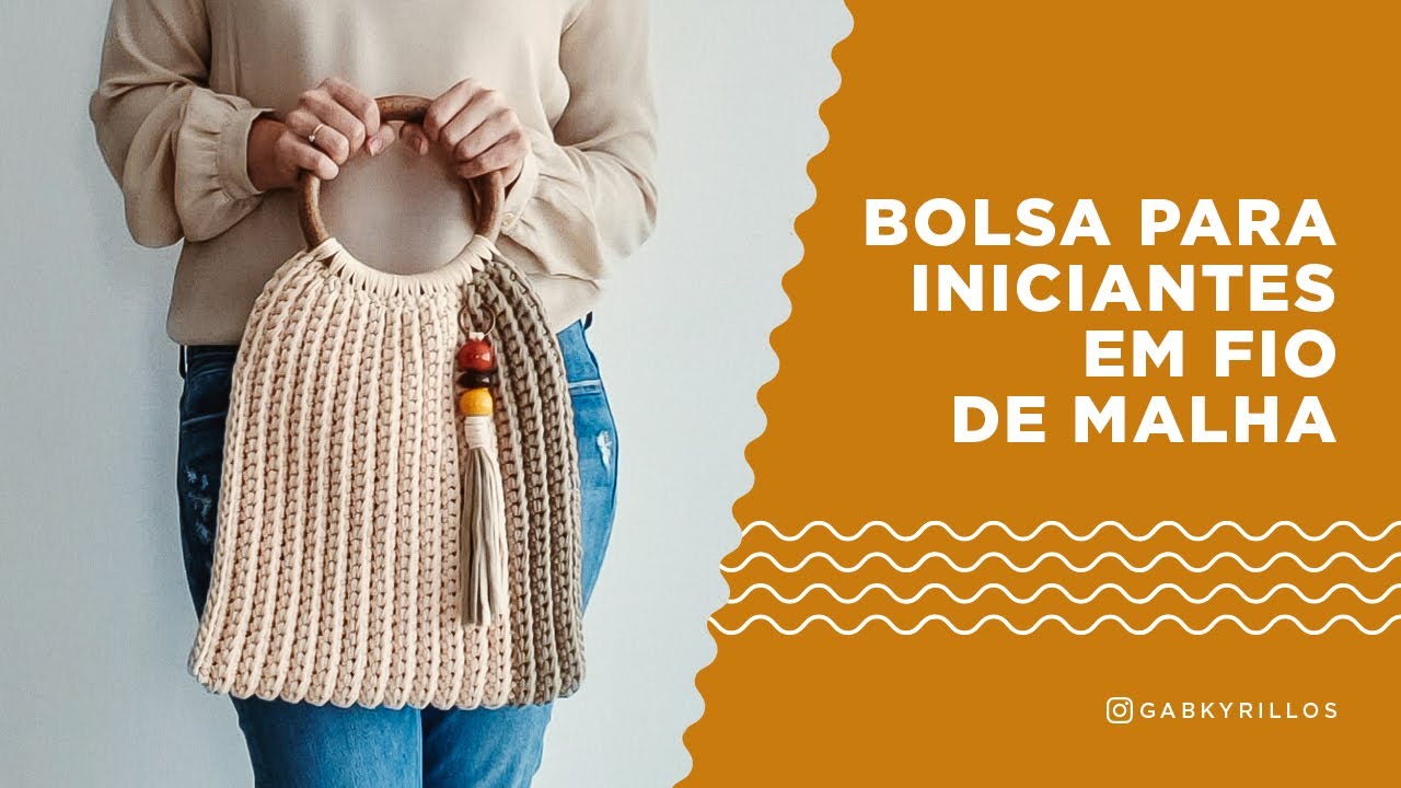 Bolsa de Crochê Canelada Em Fio de Malha