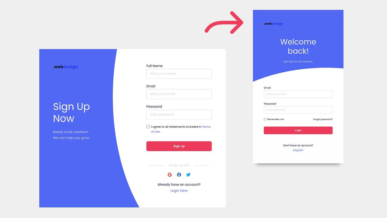 Responsive Login and Registration Form Using HTML CSS Javascript