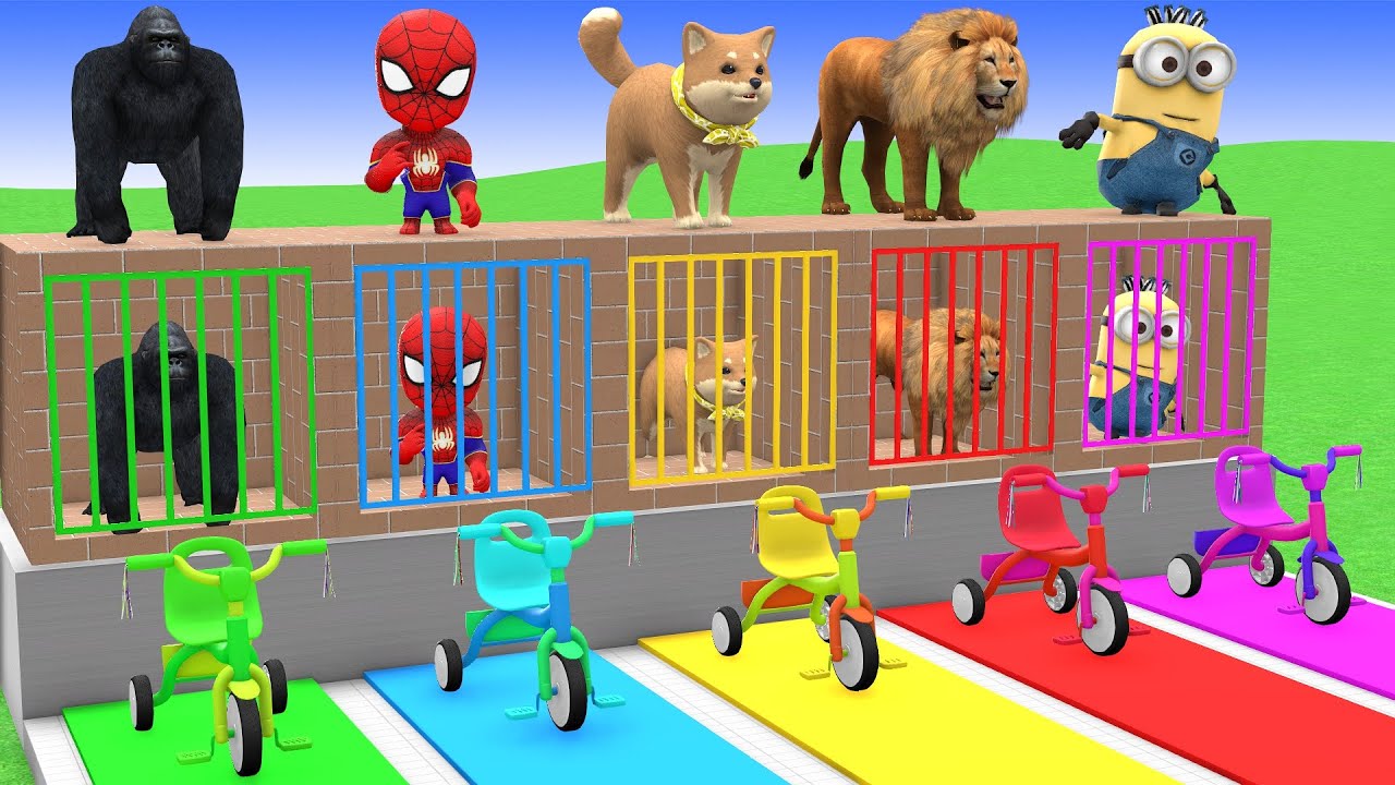 Long Slide Game with Cow Elephant Gorilla Hippopotamus Tiger 3d Animal Game Funny 3d Animals