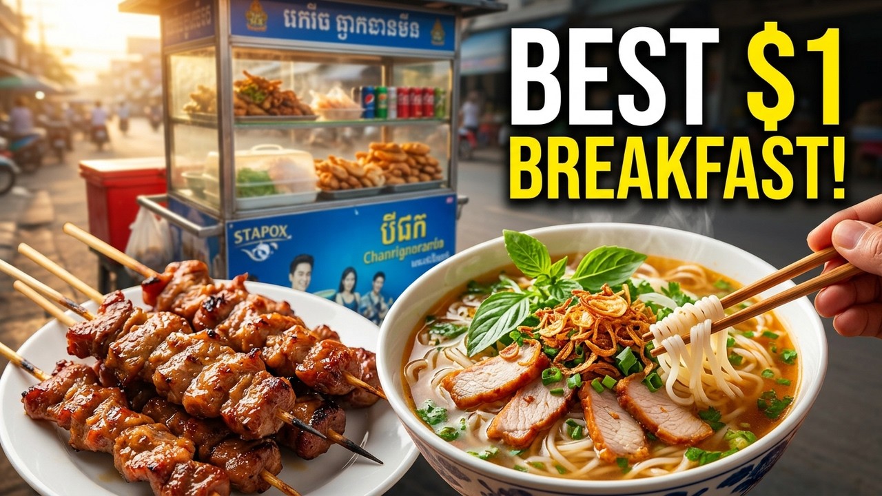 $1 Cambodian Street Breakfast! 🇰🇭 Must-Try Cheap Local Food in Phnom Penh