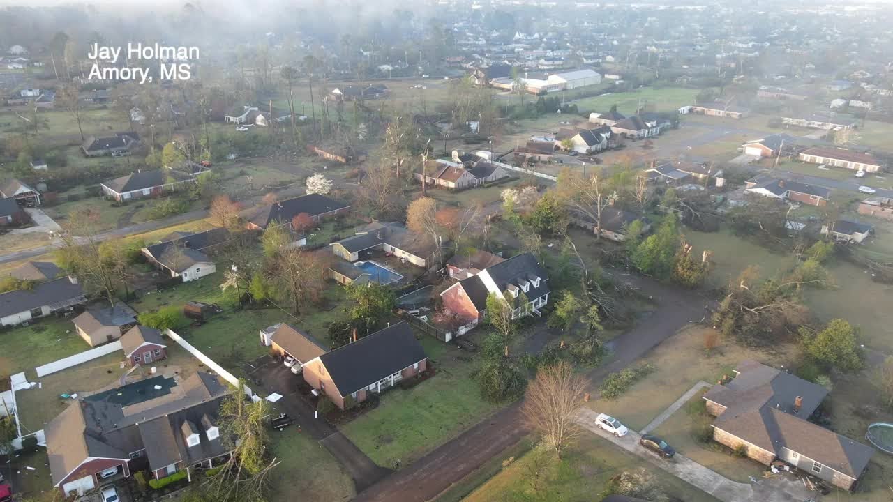 Drone video shows tornado destruction in Amory, MS