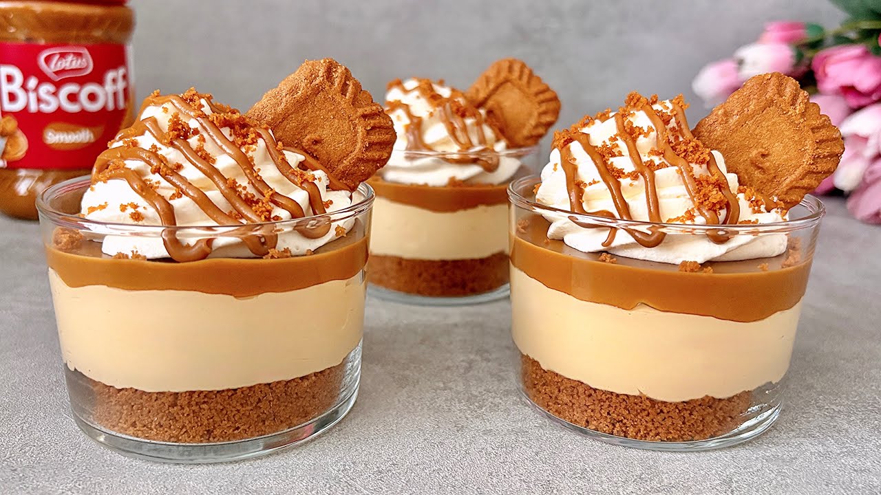 Десертные стаканчики Lotus Biscoff Caramel — десерт без выпечки. Всего 4 ингредиента! Очень прост...