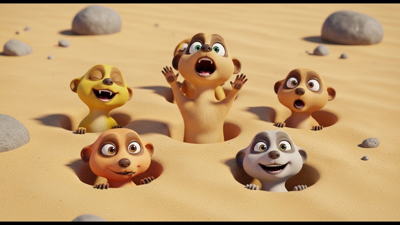 Five Little Meerkats Peek Peek Peek | Animal Sounds & Counting Song for Kids