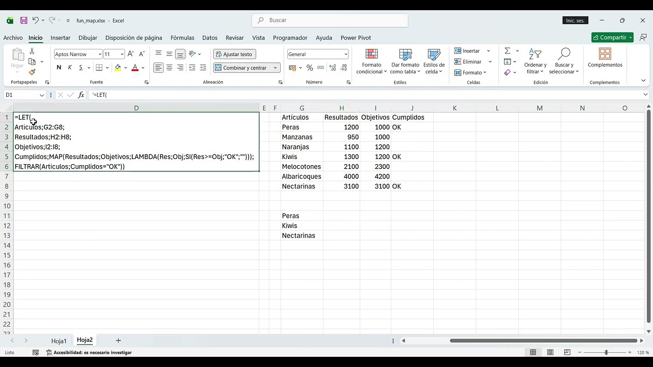 Función MAP en Excel.