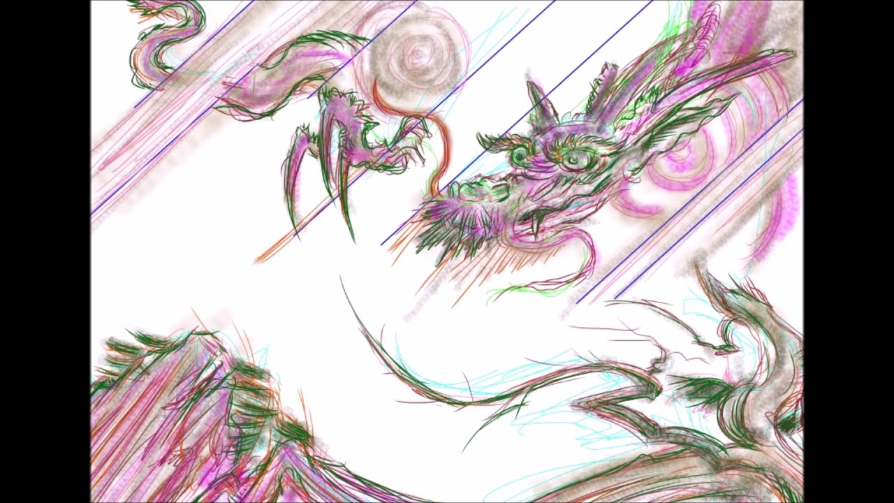 龍　を描きました　8倍速　描画過程　動画