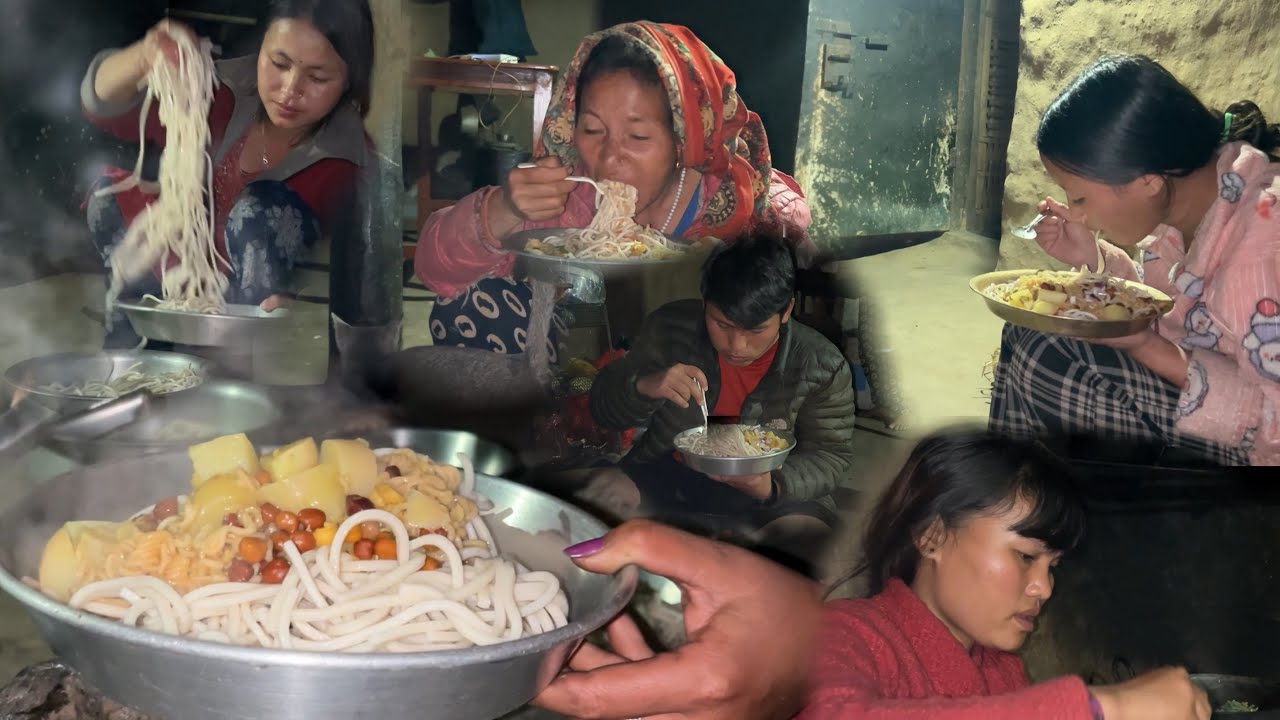बिहान खेतमा गई साझमा बहिनीले बनाएको मिठो थुक्पा सुपसॅग खायौ ।🍜😋