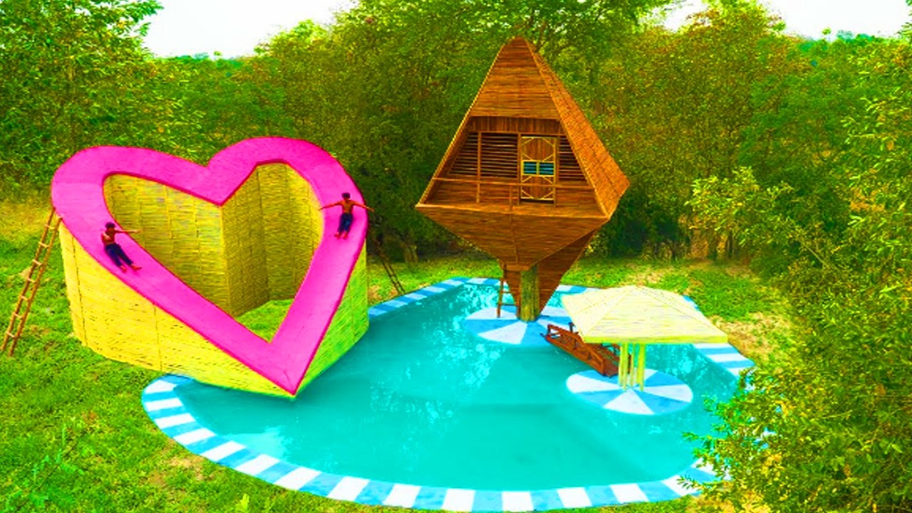 200 Days Building a Dome Clay Villa with intricate Scale-pattern Exterior, Their Swimming Pool