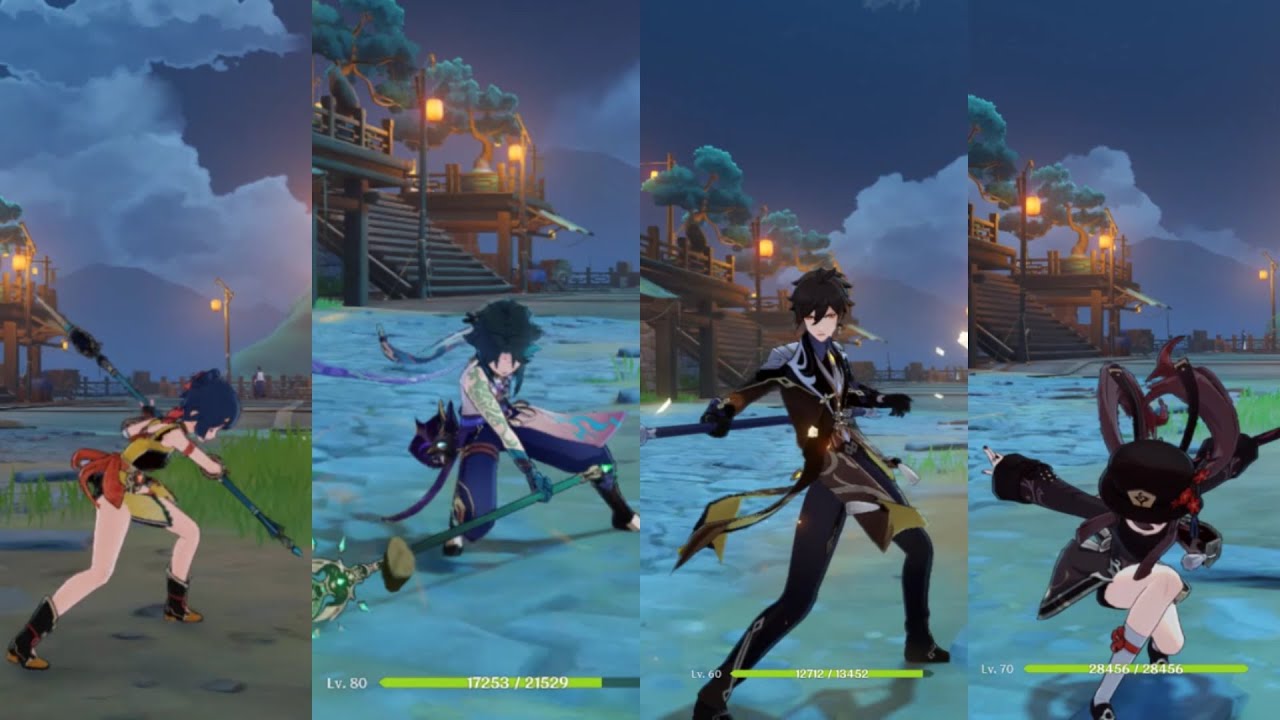 Polearm Comparison [Hu Tao, Xiao, Zhongli, xiangling attack animation]