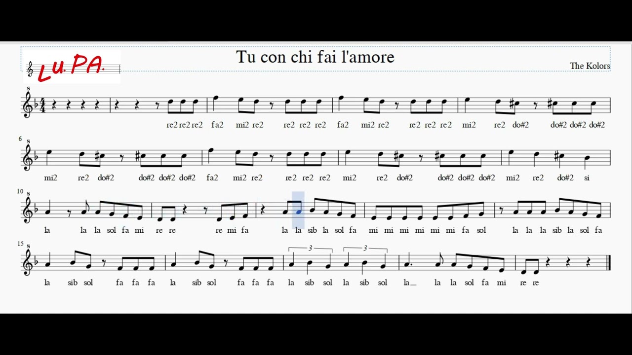 Tu con chi fai l'amore (The Kolors) - Flauto - Note - Spartito - Karaoke - Instrumental -Tutorial