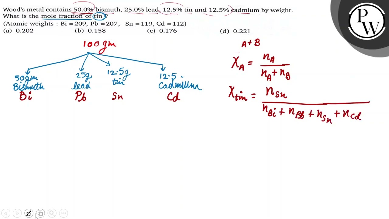 Wood's metal contains \( 50.0 \% \) bismuth, \( 25.0 \% \) lead, \(...